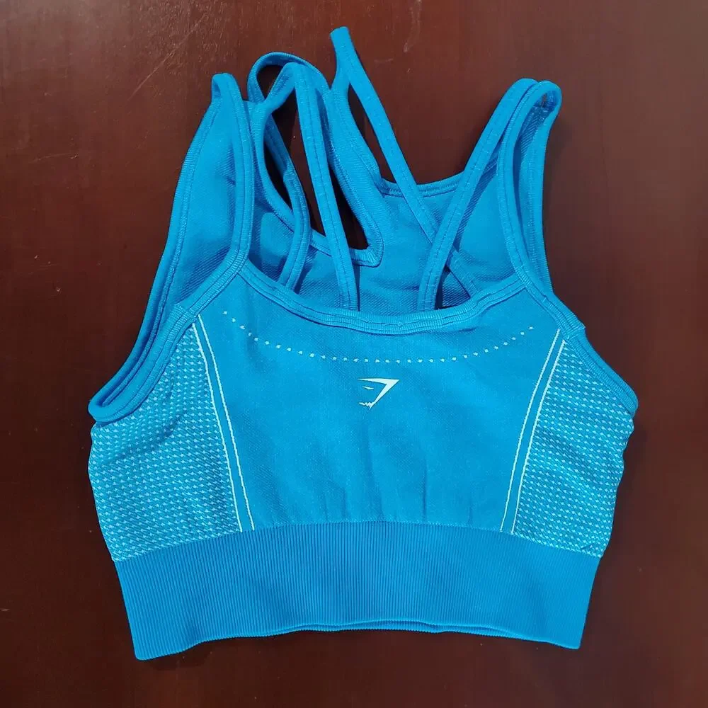 Gymshark Womens Ultra Seamless Ribbed Longline Sports Bralette Size XS Turquoise - Picture 2 of 7